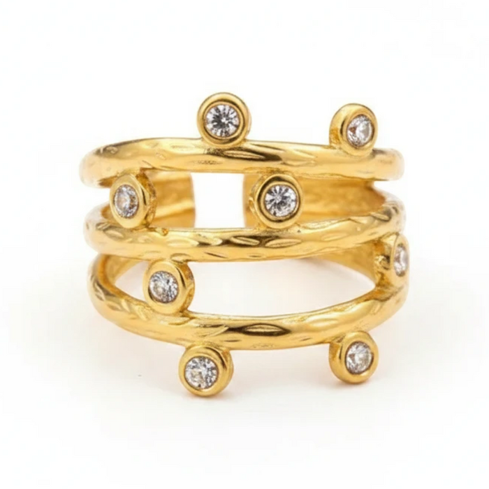 Emma Geometric Ring in 18K gold PVD-plated finish, product shot on white background