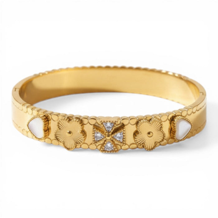 Zara Flora Edge Bangle in 18K gold-plated finish, product shot on white background