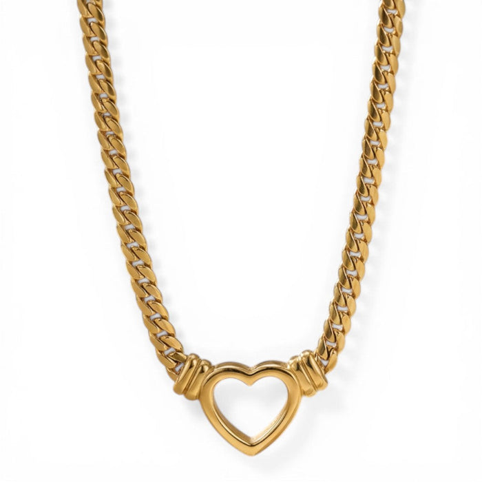 Nova Heart Cuban Necklace in gold PVD-plated finish, product shot on white background