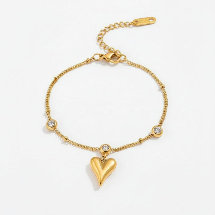 Lena Puff Heart Bracelet in 18K gold PVD-plated finish, product shot on white background