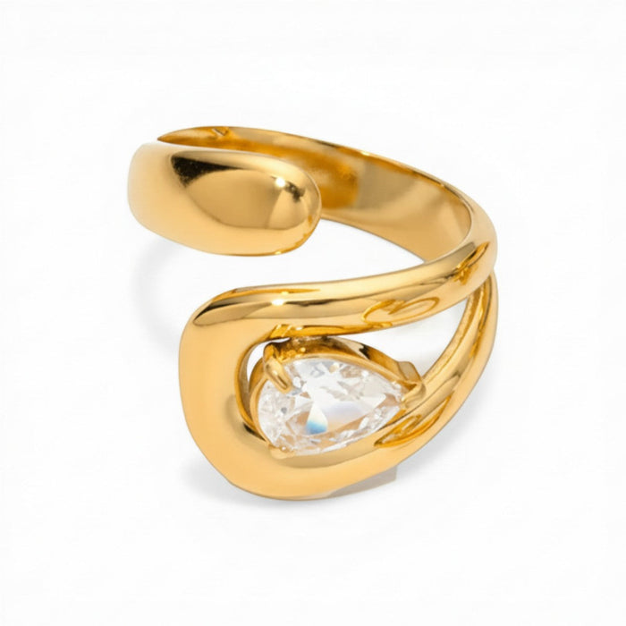 Luz Halo Open Ring in 18K gold PVD-plated finish, product shot on white background