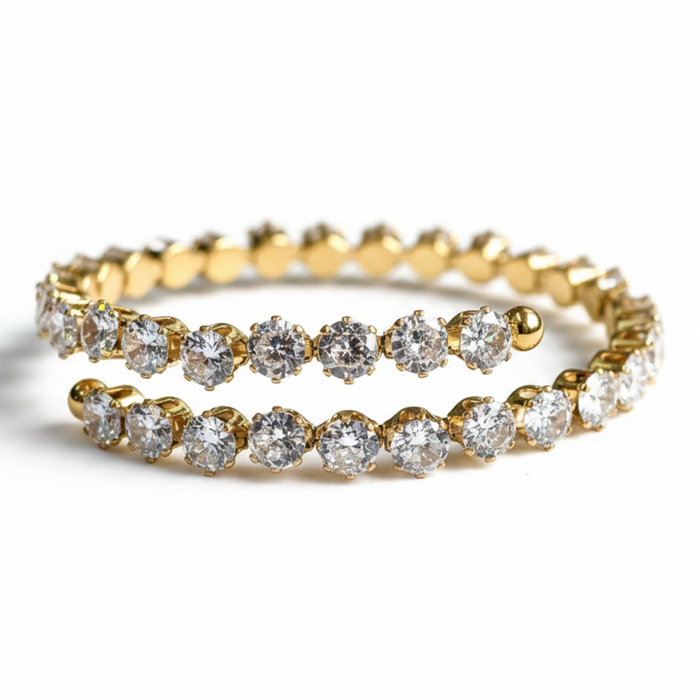 Opulent Zircon Geometric Bangle Bracelet in 18K gold-plated finish, product shot on white background
