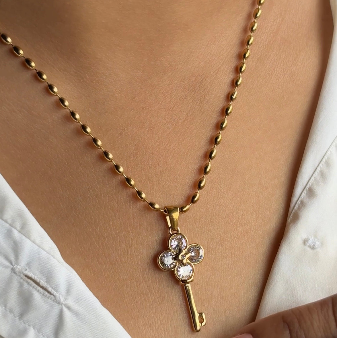 Clover Lucky Key Pendant Necklace