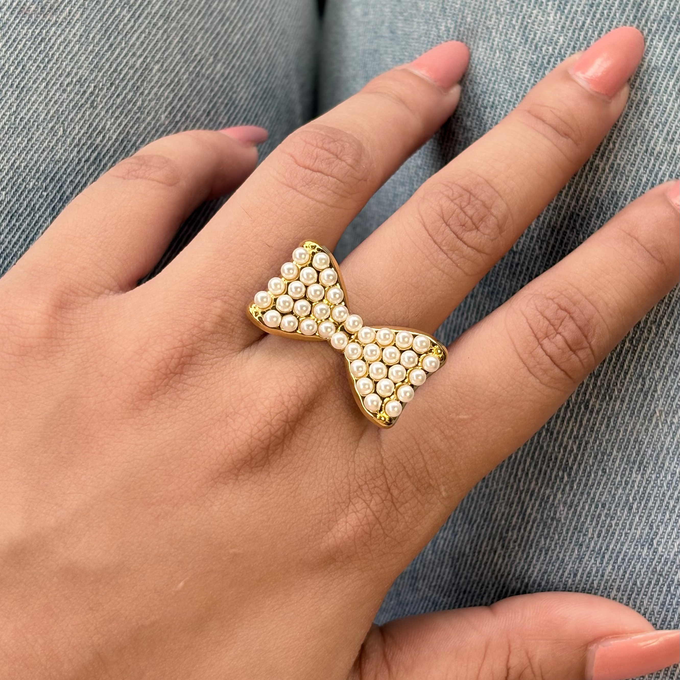 Madison Pearl Bow Open Ring