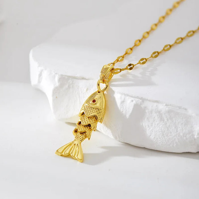 Koi Prosperity Fish Necklace in gold PVD-plated finish, product shot on white background
