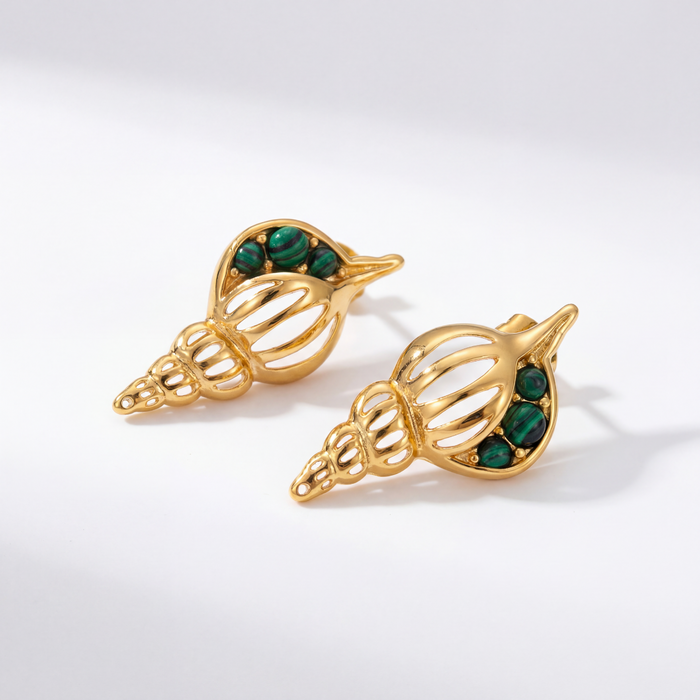 Nora Conch Studs in 18K gold-plated finish, product shot on white background
