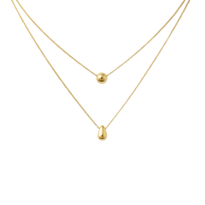 Luna Dual Droplet Layered Necklace in gold PVD-plated finish, product shot on white background