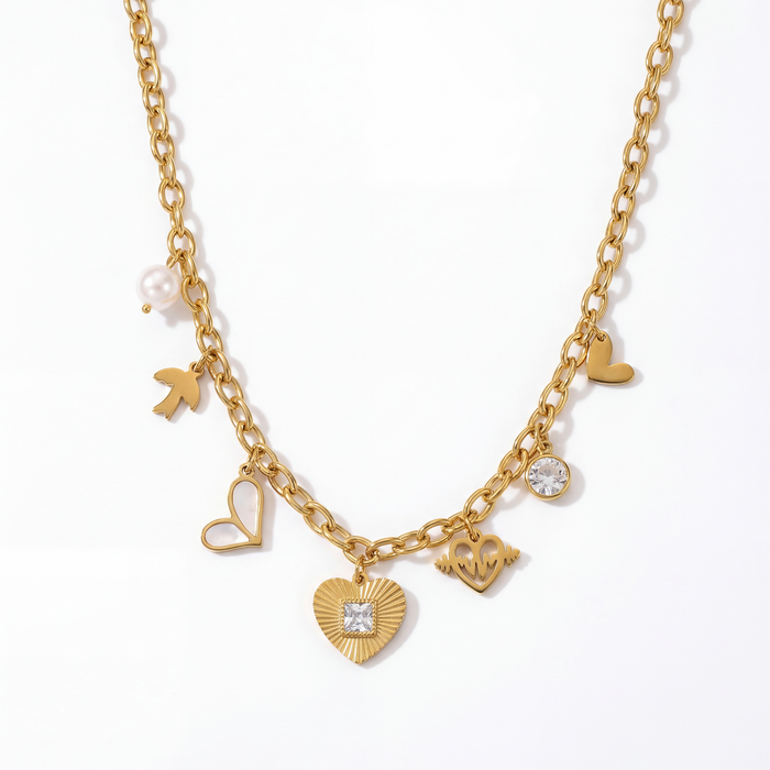 Sienna Heart Chain in 18K gold-plated finish, product shot on white background