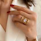 Elena Frame Open Ring in 18K gold PVD-plated finish worn on the hand