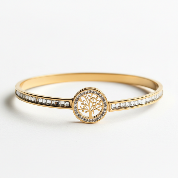 Life Tree Glow Bangle in 18K gold PVD-plated finish, product shot on white background