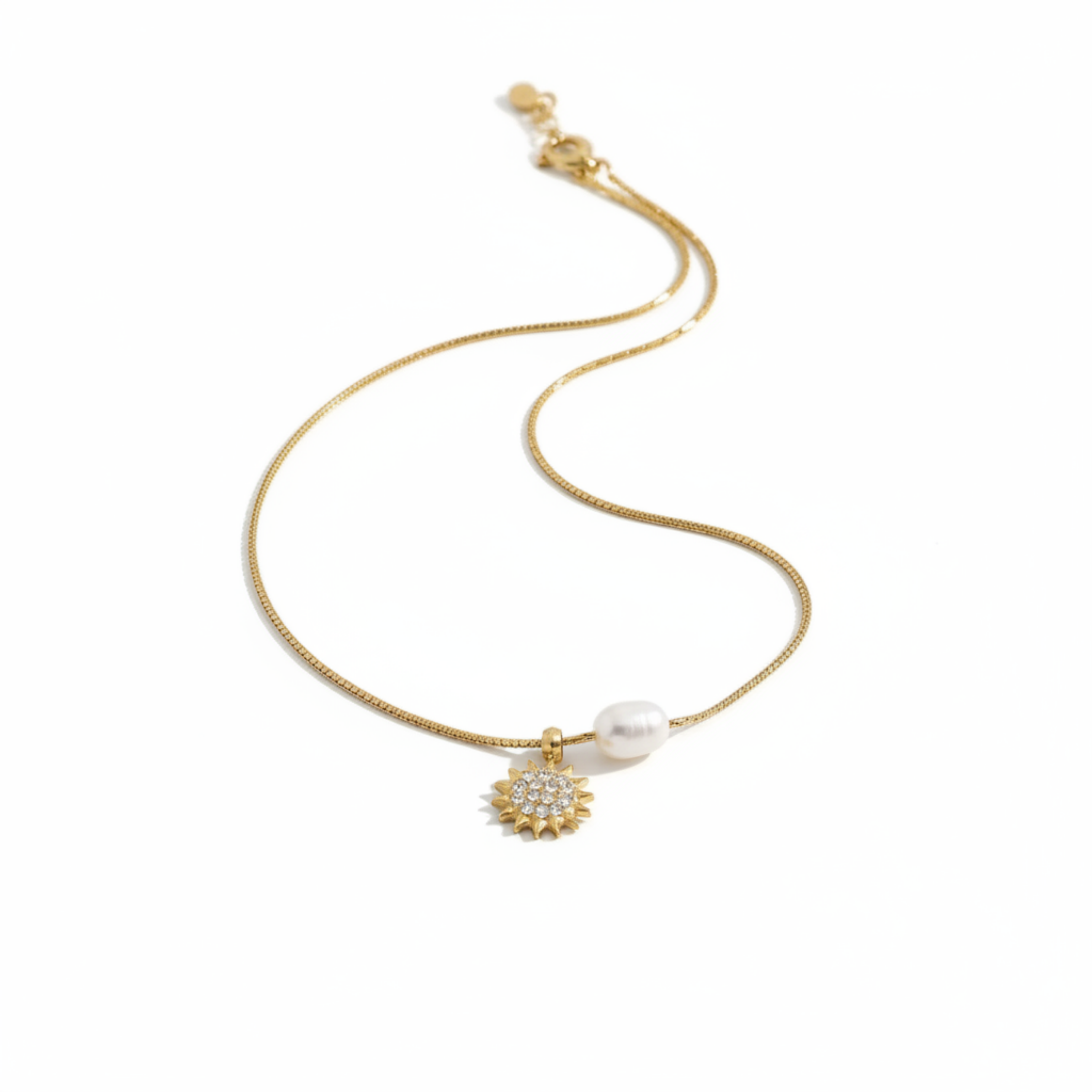 Solara Pearl Sunburst Pendant Necklace