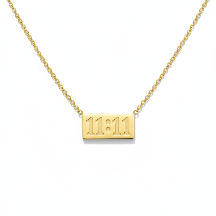 11:11 Gold Bar Necklace in 18K gold PVD-plated finish, product shot on white background