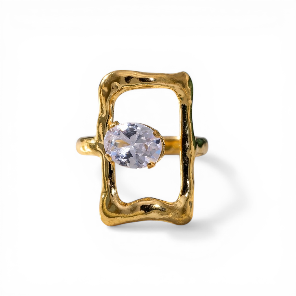 Elena Frame Open Ring in 18K gold PVD-plated finish, product shot on white background