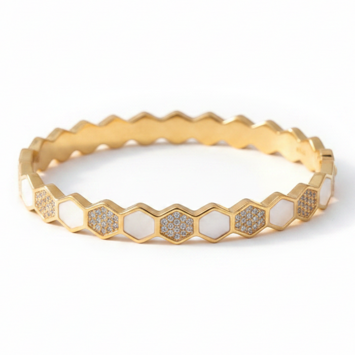 Honeycomb Enamel Sparkle Bangle in gold-plated finish, product shot on white background
