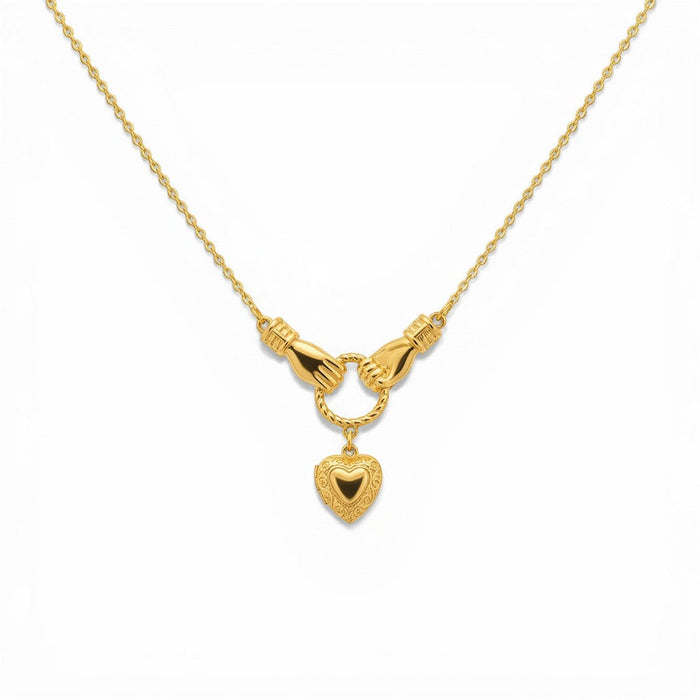 Elara Linked Hearts Necklace in 18K gold PVD-plated finish, product shot on white background