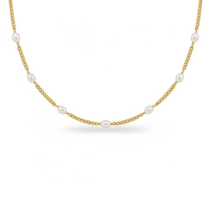 Clara Pearl Necklace in 18K gold PVD-plated finish, product shot on white background