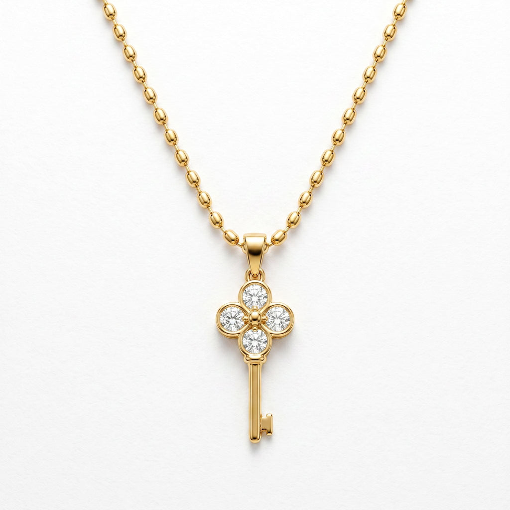 Clover Lucky Key Pendant Necklace