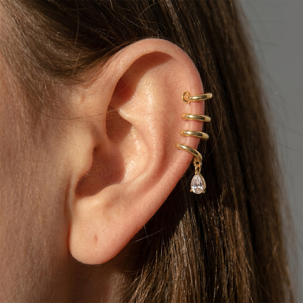 Freya Spiral Zircon Ear Cuffs – gold-tone ear cuffs, view 2