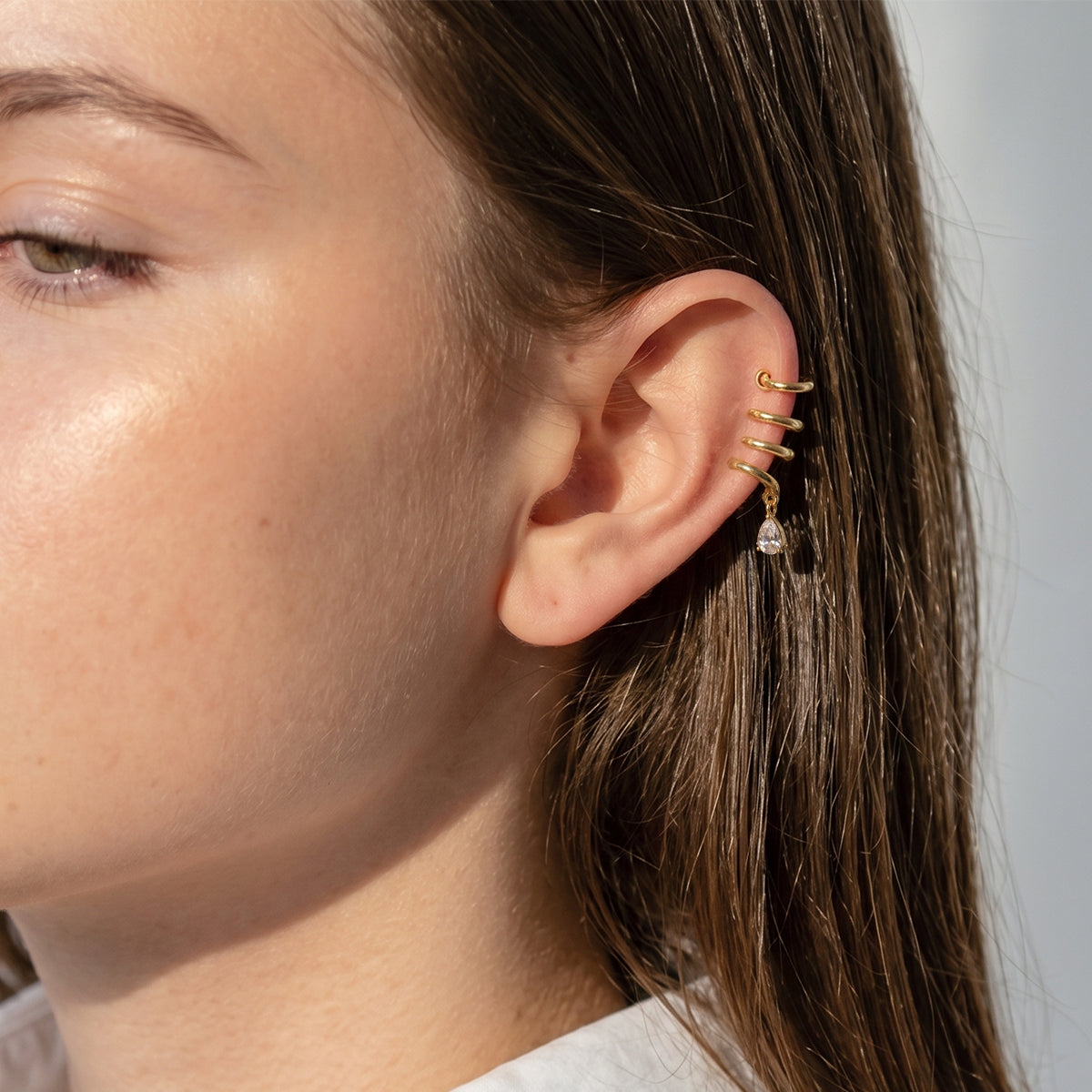 Freya Spiral Zircon Ear Cuffs – gold-tone ear cuffs, view 3
