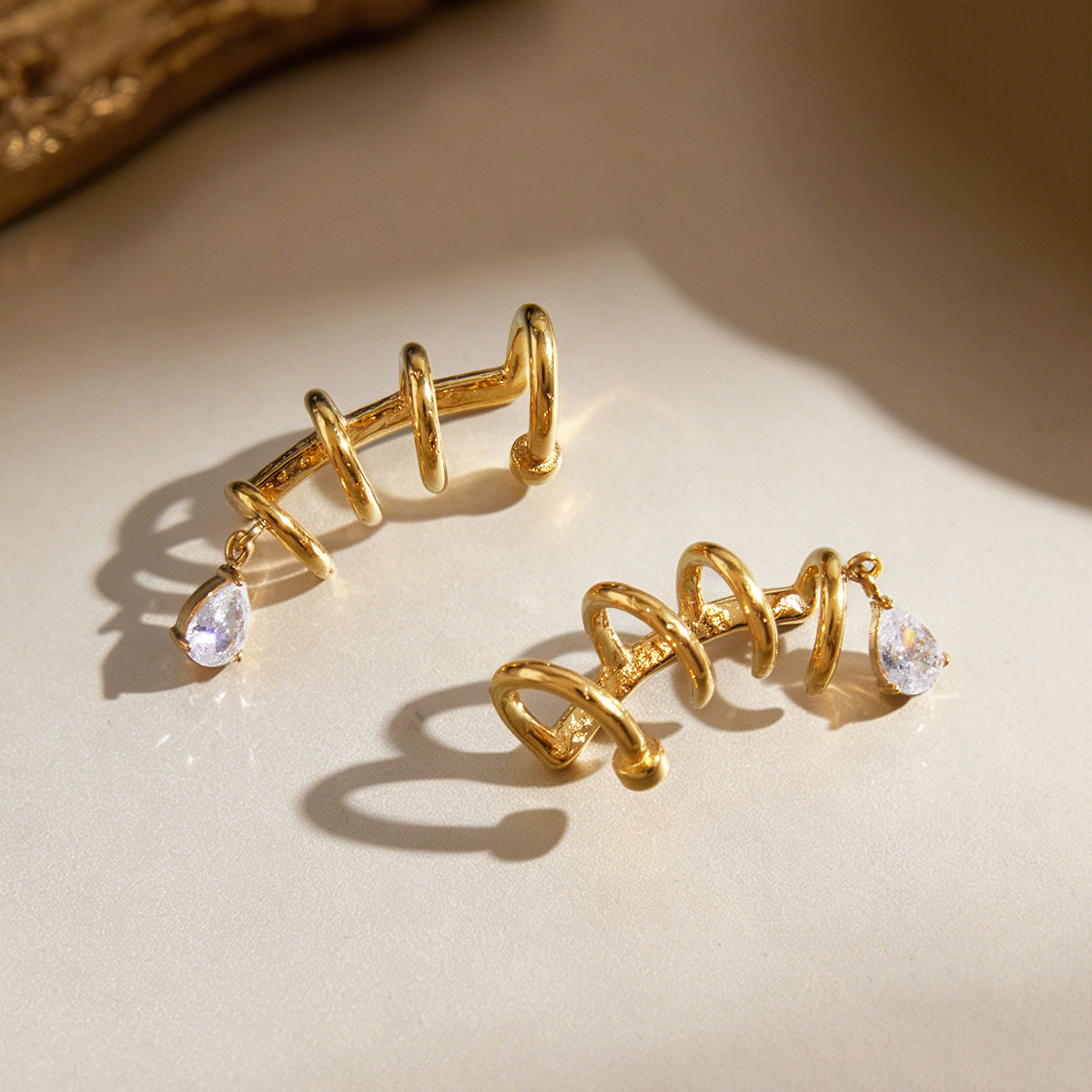 Freya Spiral Zircon Ear Cuffs – gold-tone ear cuffs, view 4
