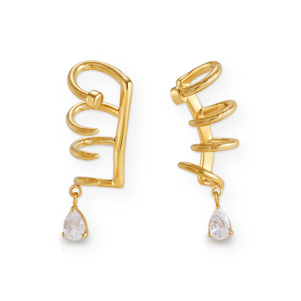 Freya Spiral Zircon Ear Cuffs on white