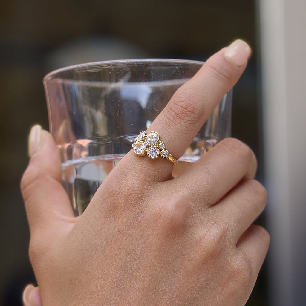 Gemma Zircon Cluster Open Ring – gold-tone ring, view 5