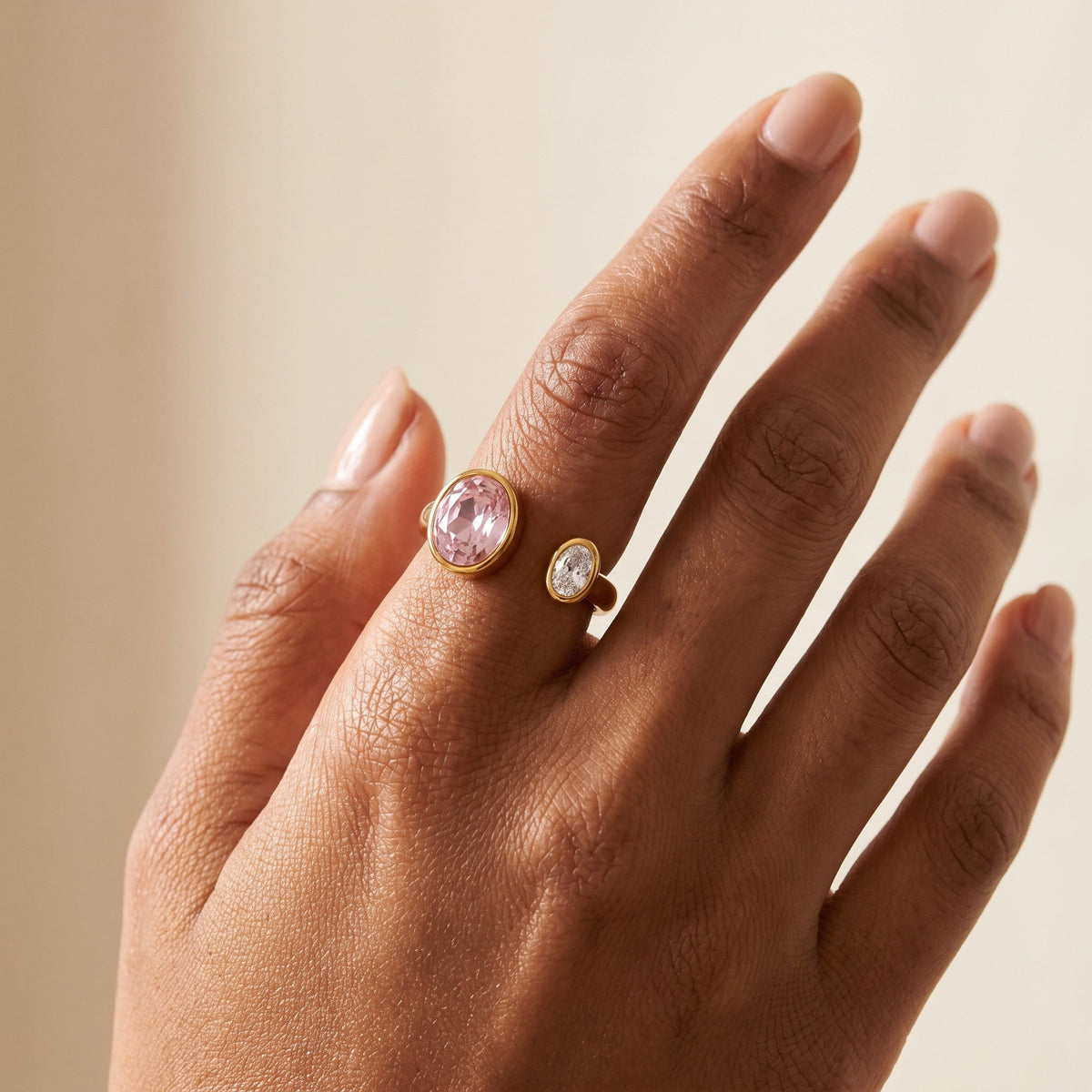 Kiara Pink Oval Open Ring – gold-tone ring, view 3