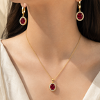Elena Ruby Glow Jewelry Set in 18K gold PVD-plated finish worn by a model