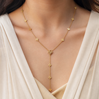 Four Leaf Glow Y-Necklace in 18K gold-plated finish worn on the neck