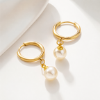 Noelle Pearl Drop Hoop Earrings in 18K gold-plated finish, product shot on white background