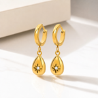 Sophia Teardrop Zircon Hoop Earrings in gold-tone finish, product shot on white background