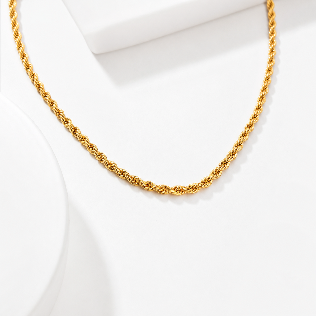 Elena Classic Geometric Rope Chain Necklace in 18K gold PVD-plated finish, product shot on white background