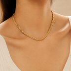 Elena Classic Geometric Rope Chain Necklace in 18K gold PVD-plated finish worn on the neck