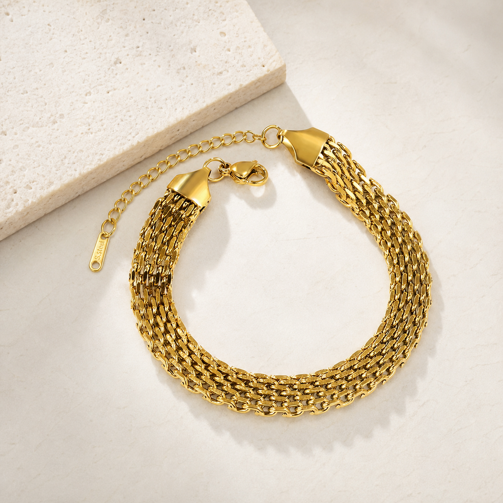 Elowen Multi-Strand Gold Bracelet in gold-tone finish, product shot on white background