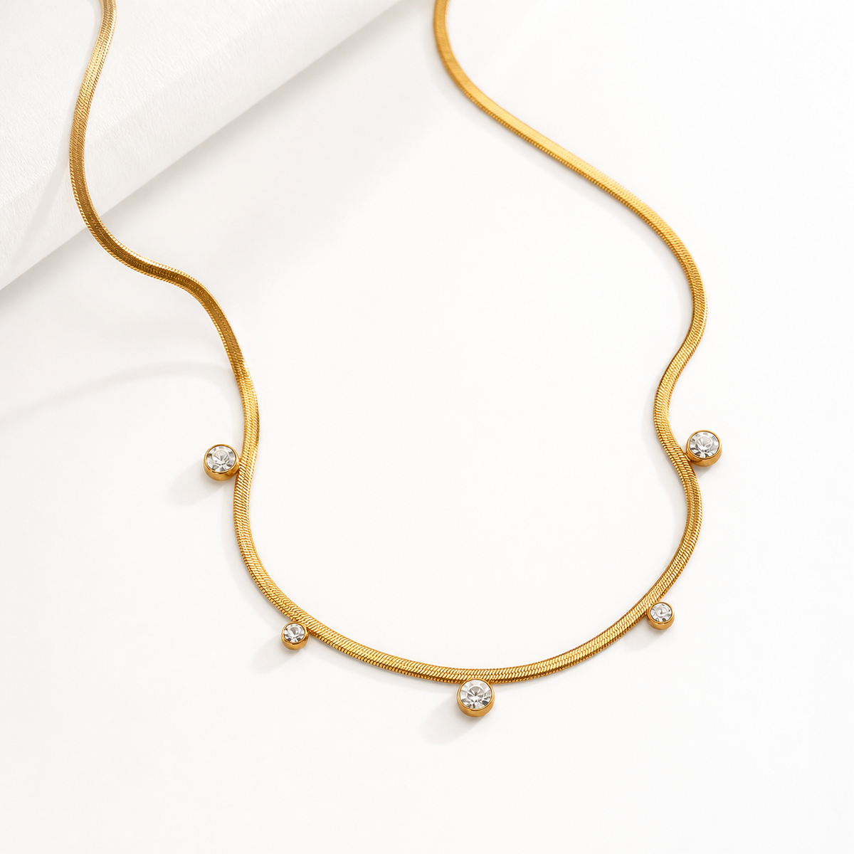 Amelia Multi Charms Zircon Necklace in 18K gold PVD-plated finish, product shot on white background