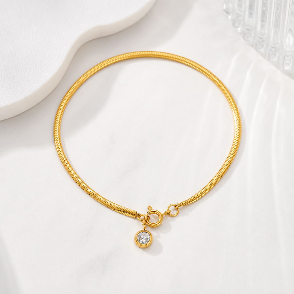 Ariana Snake Chain Bracelet in 18K gold PVD-plated finish, product shot on white background