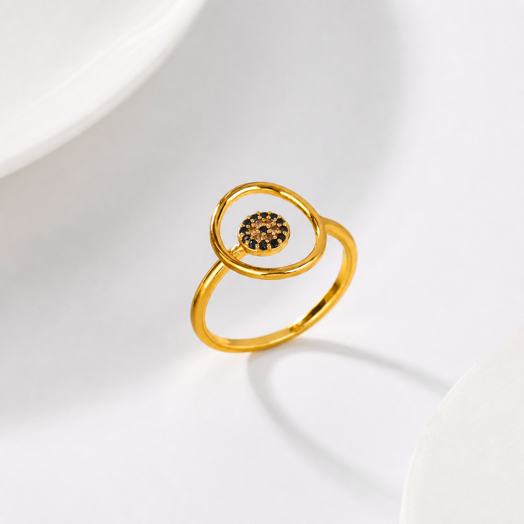 Ava Zircon Open Ring in 18K gold PVD-plated finish, product shot on white background