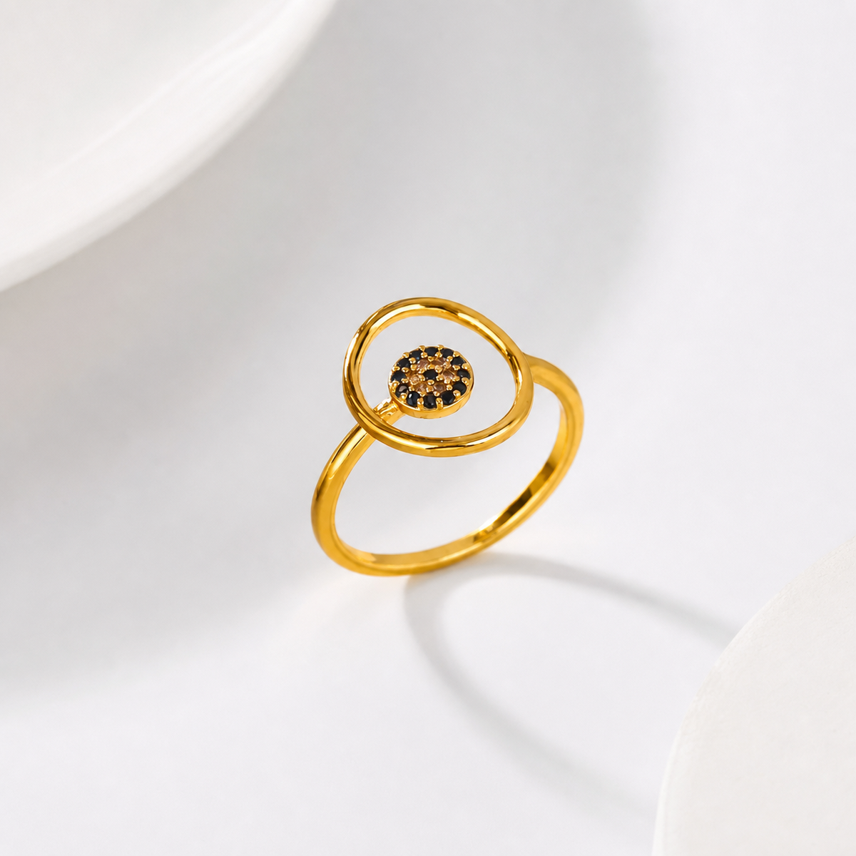 Ava Zircon Open Ring in 18K gold PVD-plated finish, product shot on white background