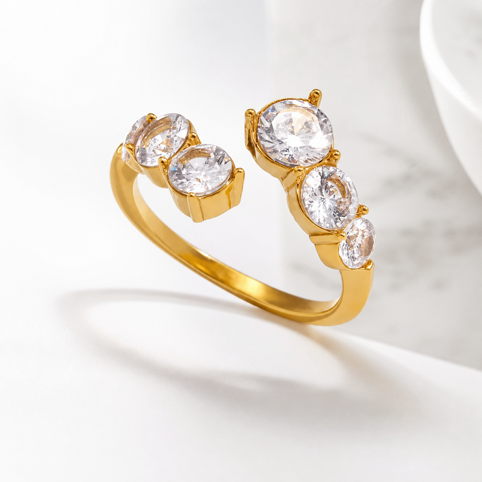 Lily Zircon Ring in 18K gold PVD-plated finish, product shot on white background