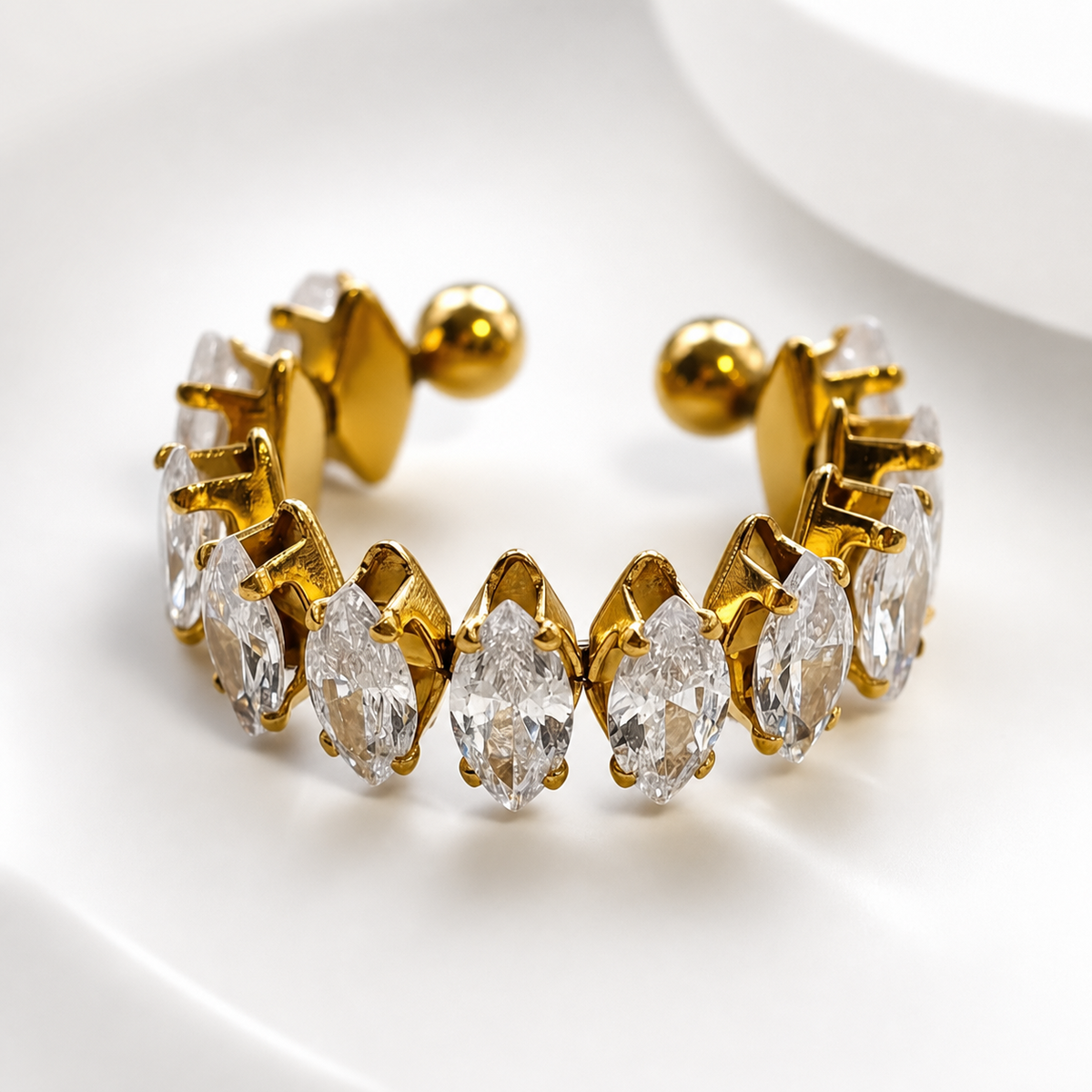 Aria Marquise Crown Ring in 18K gold PVD-plated finish, product shot on white background