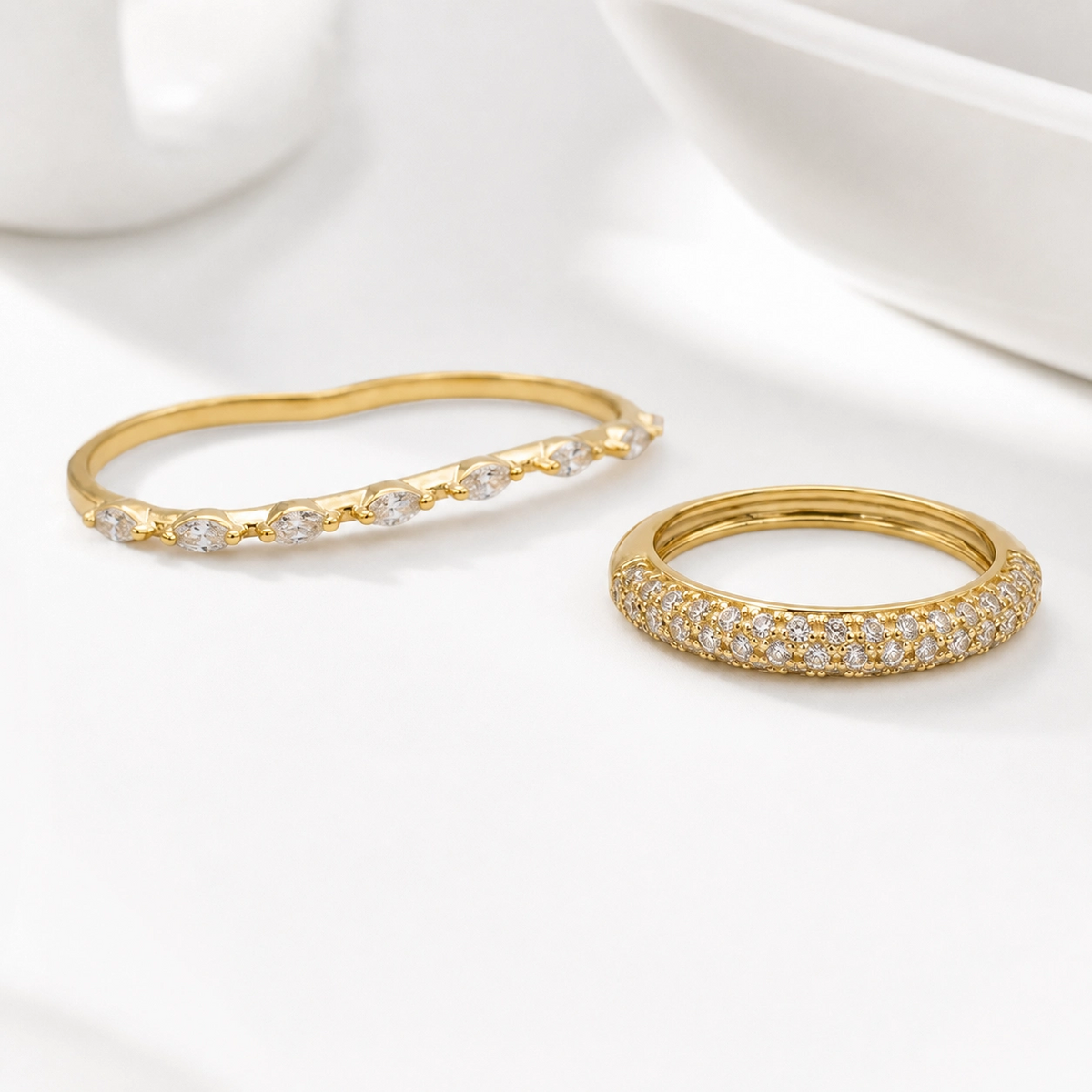 Camille Gleam Ring Set in gold-tone finish, product shot on white background