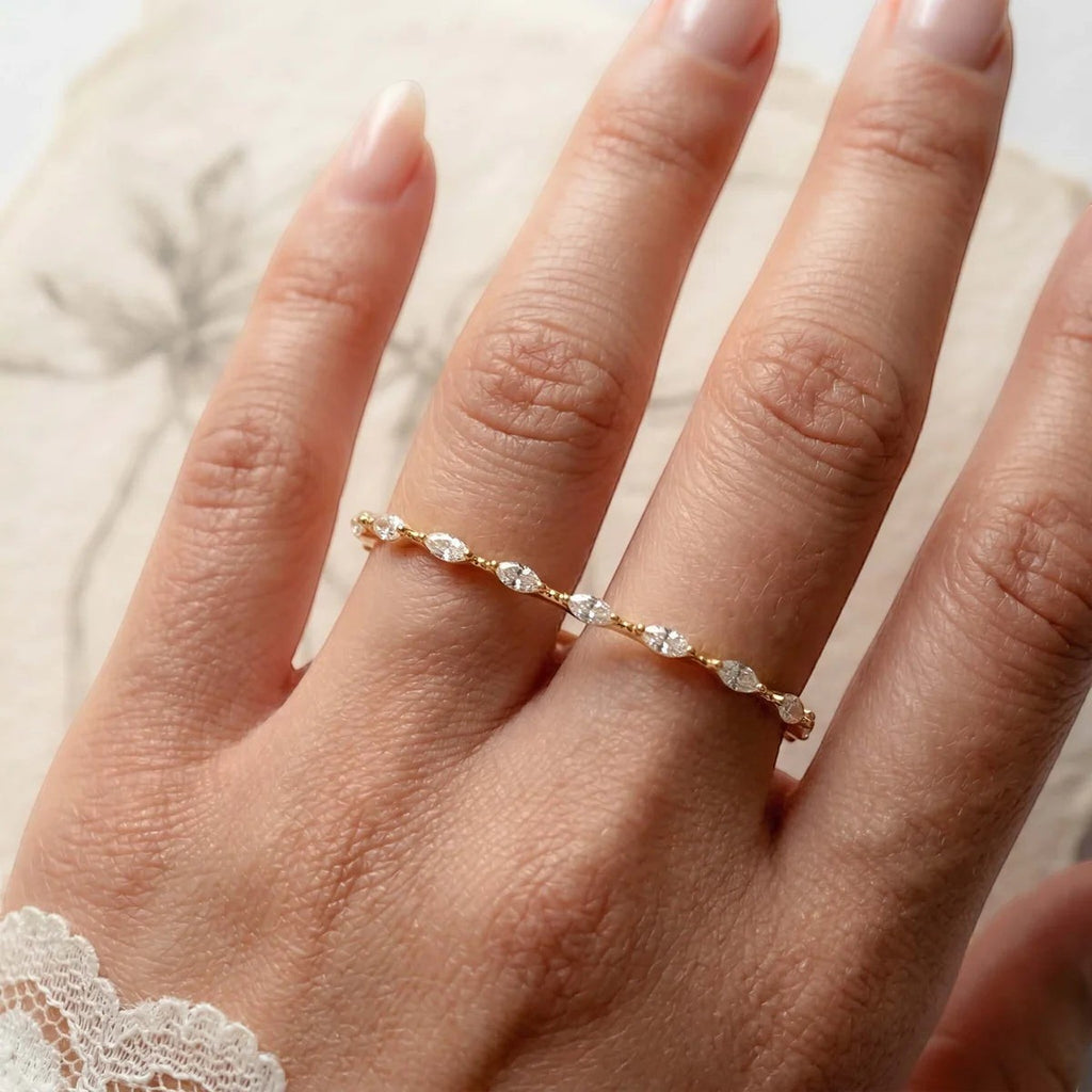Camille Gleam Ring Set worn on the hand, side view