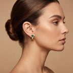 Tara Zircon Drop Earrings in 18K gold PVD-plated finish worn on the ear