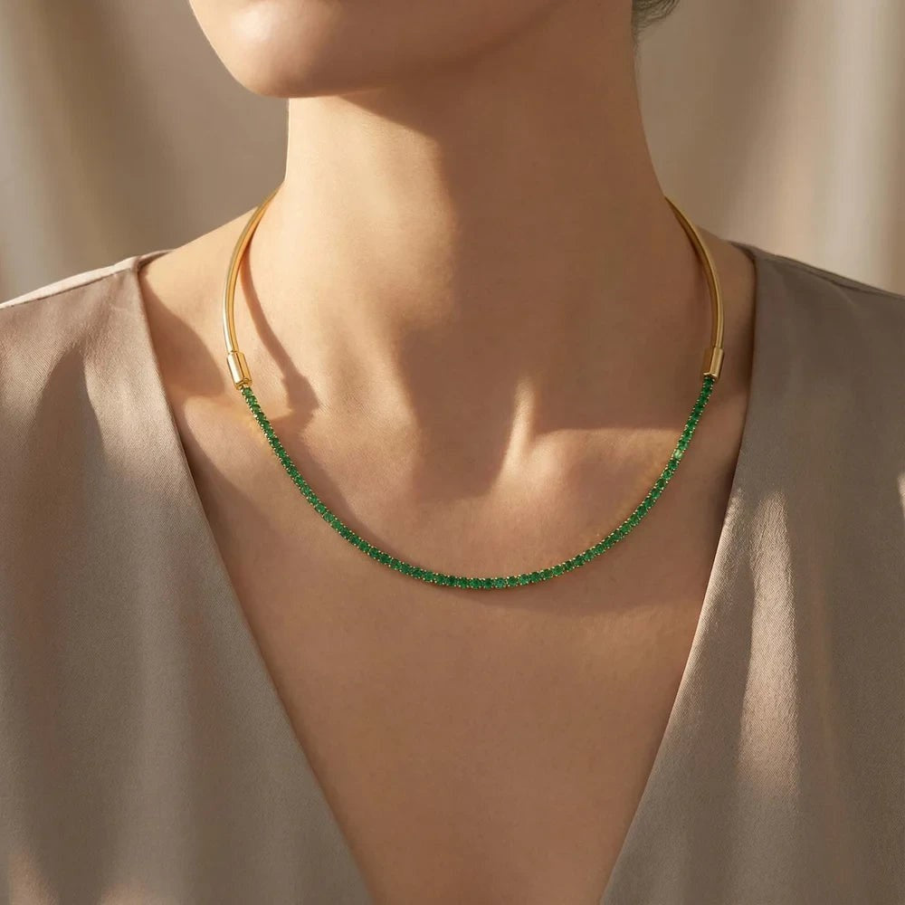 Celeste Crystal 4 in 1 Choker Necklace worn on the neck, close-up