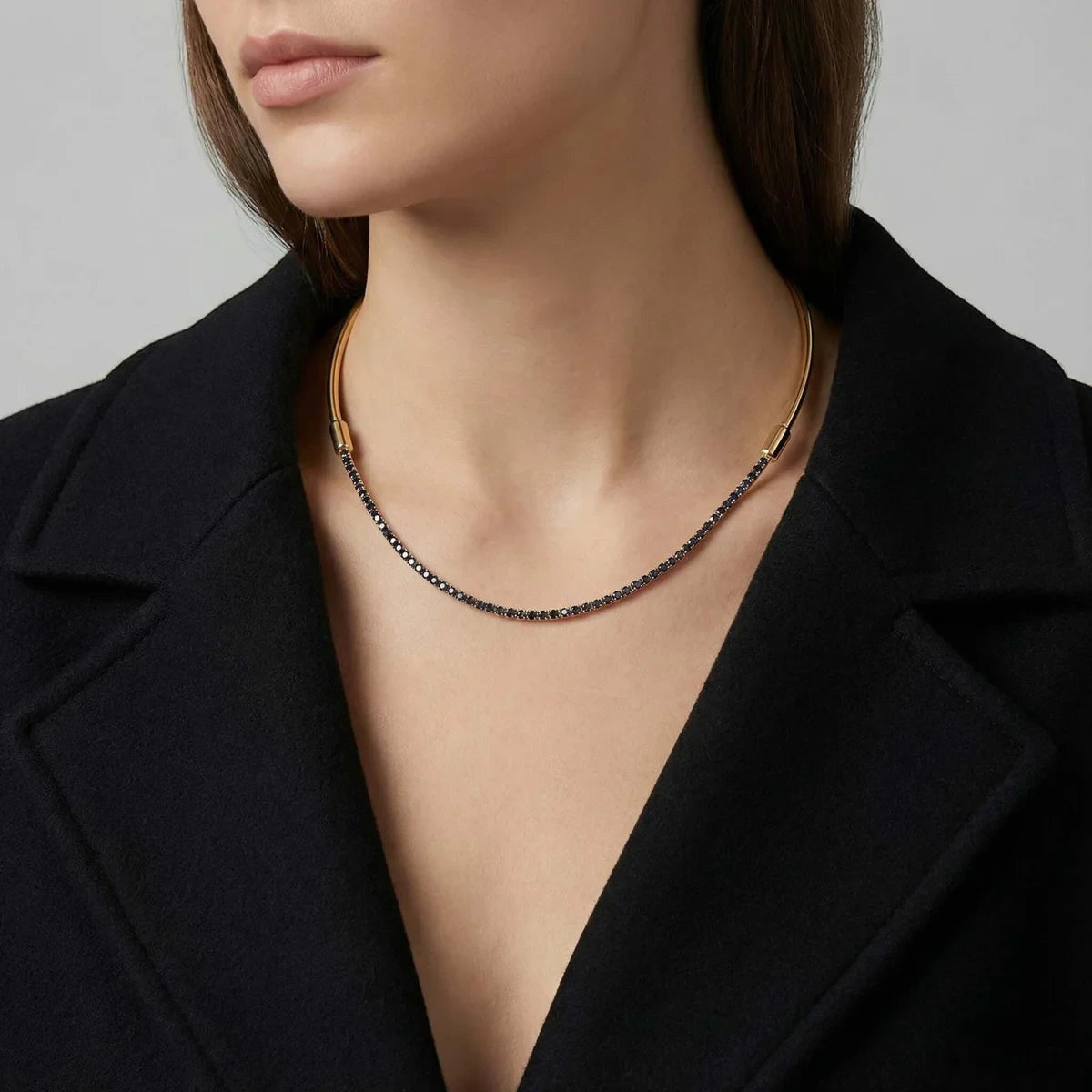 Celeste Crystal 4 in 1 Choker Necklace in gold-tone finish worn on the neck