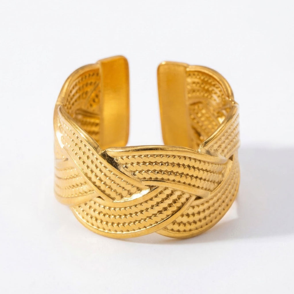 Sofia Braid Open Ring in 18K gold-plated finish, product shot on white background