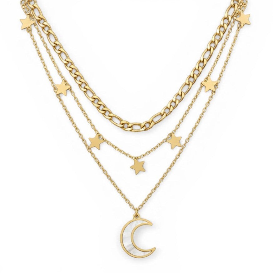 Starlit Dreams Layered Necklace in 18K gold-plated finish, product shot on white background