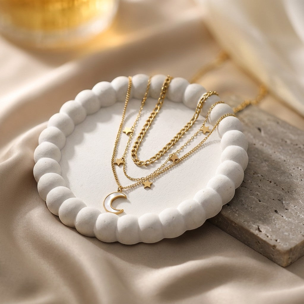 Starlit Dreams Layered Necklace, styled flat lay