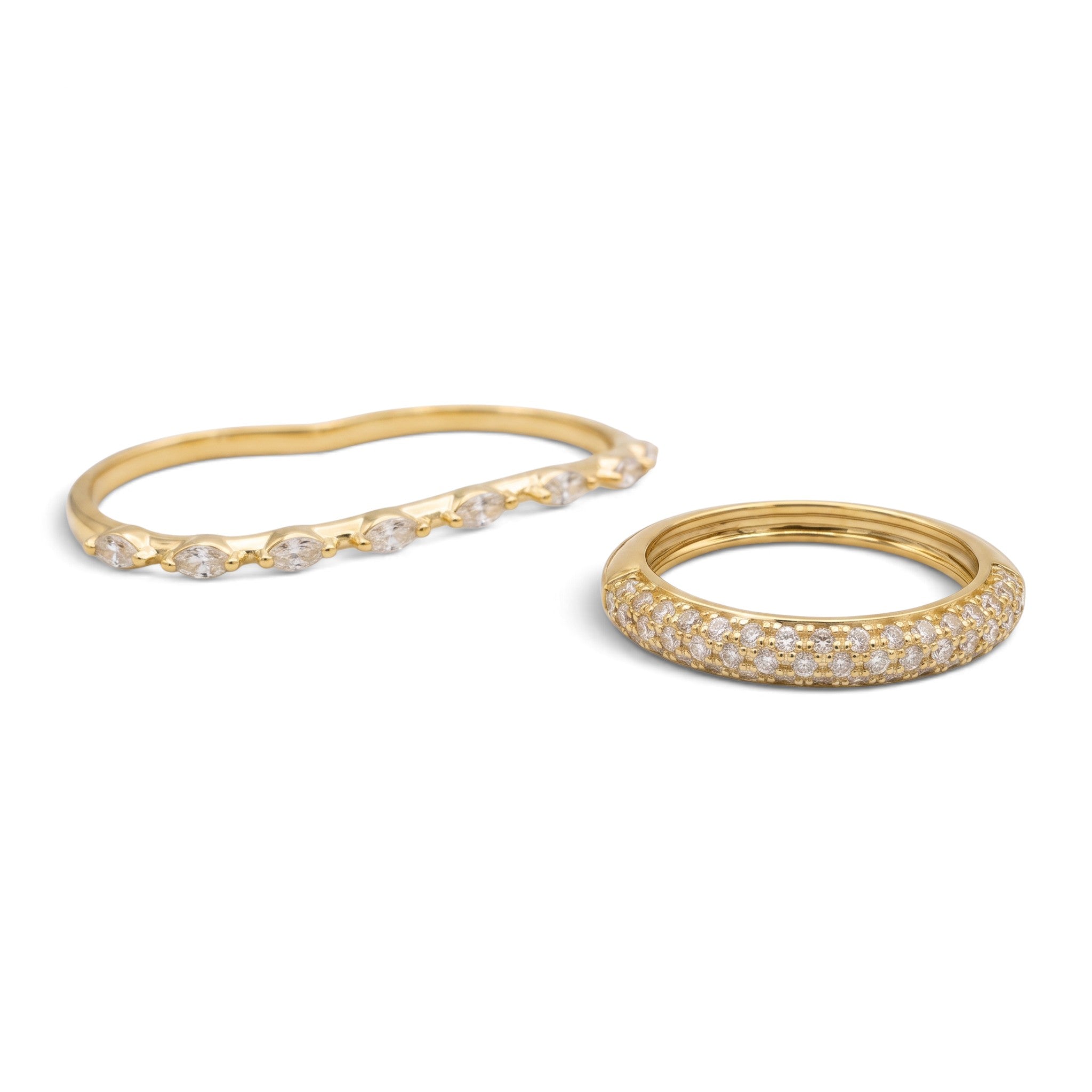 Pretty Shimmering Things Global Camille Gleam gold-tone brass ring set with round-cut crystals and textured bands.