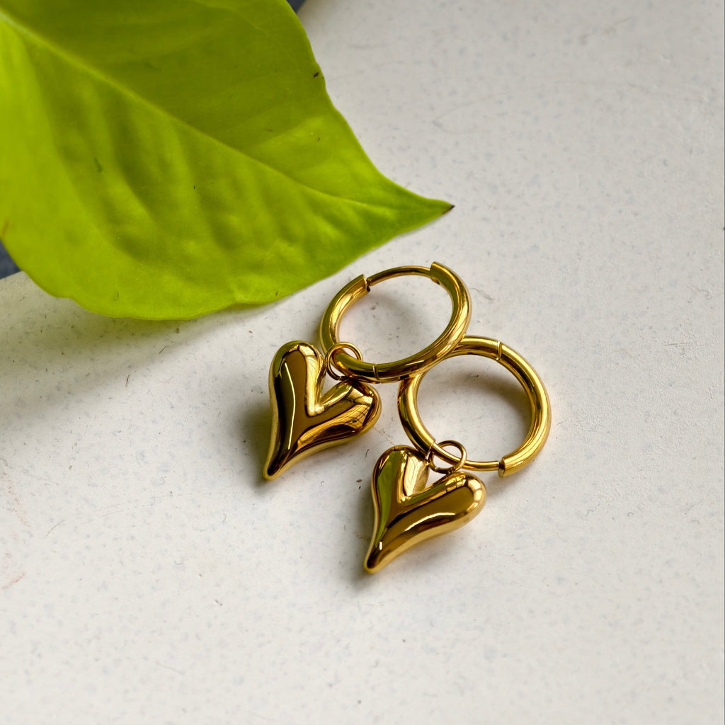 Lena Puff Heart Huggie Earrings, detail view